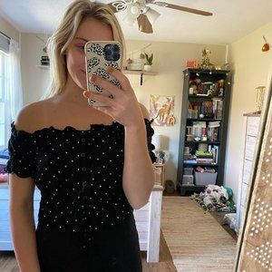 Pacsun Black and White Off the Shoulder Polka Dot Crop Top